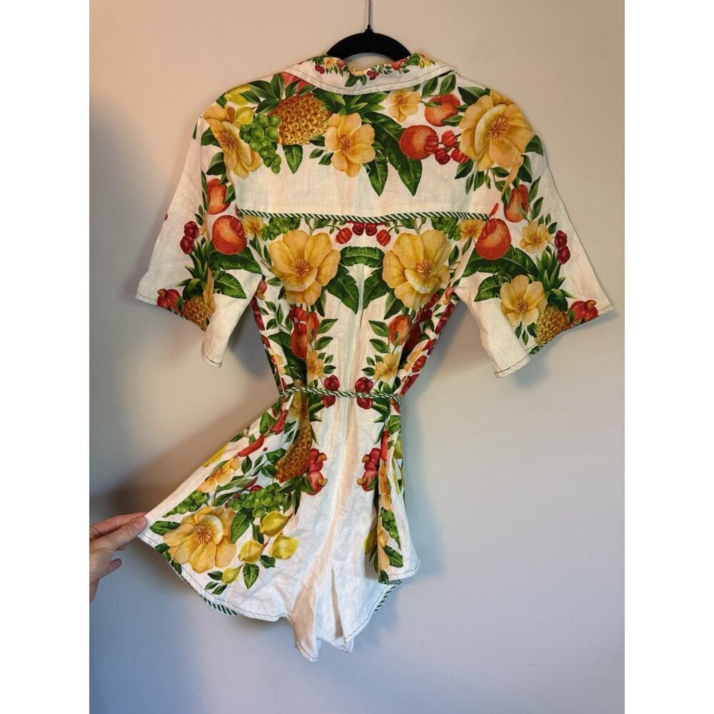 FARM Rio floral-print belted jumpsuit Linen Tropical Vacation Resort XS NEW $284 - Picture 7 of 16